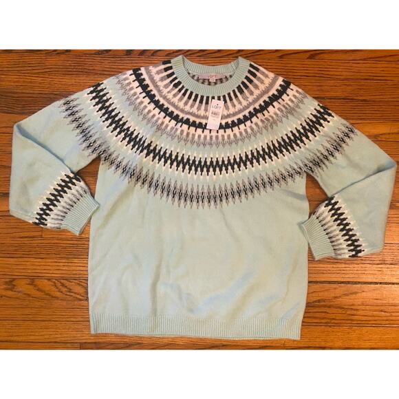 NWT LOFT Fair Isle Sweater Women’s XL Mint Green Multicolor - Picture 1 of 10